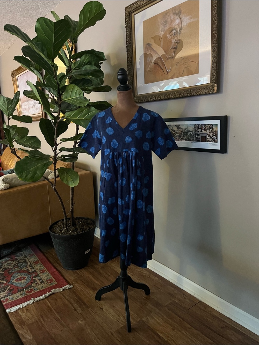 gorman Navy Dress with Light Blue Dot Print